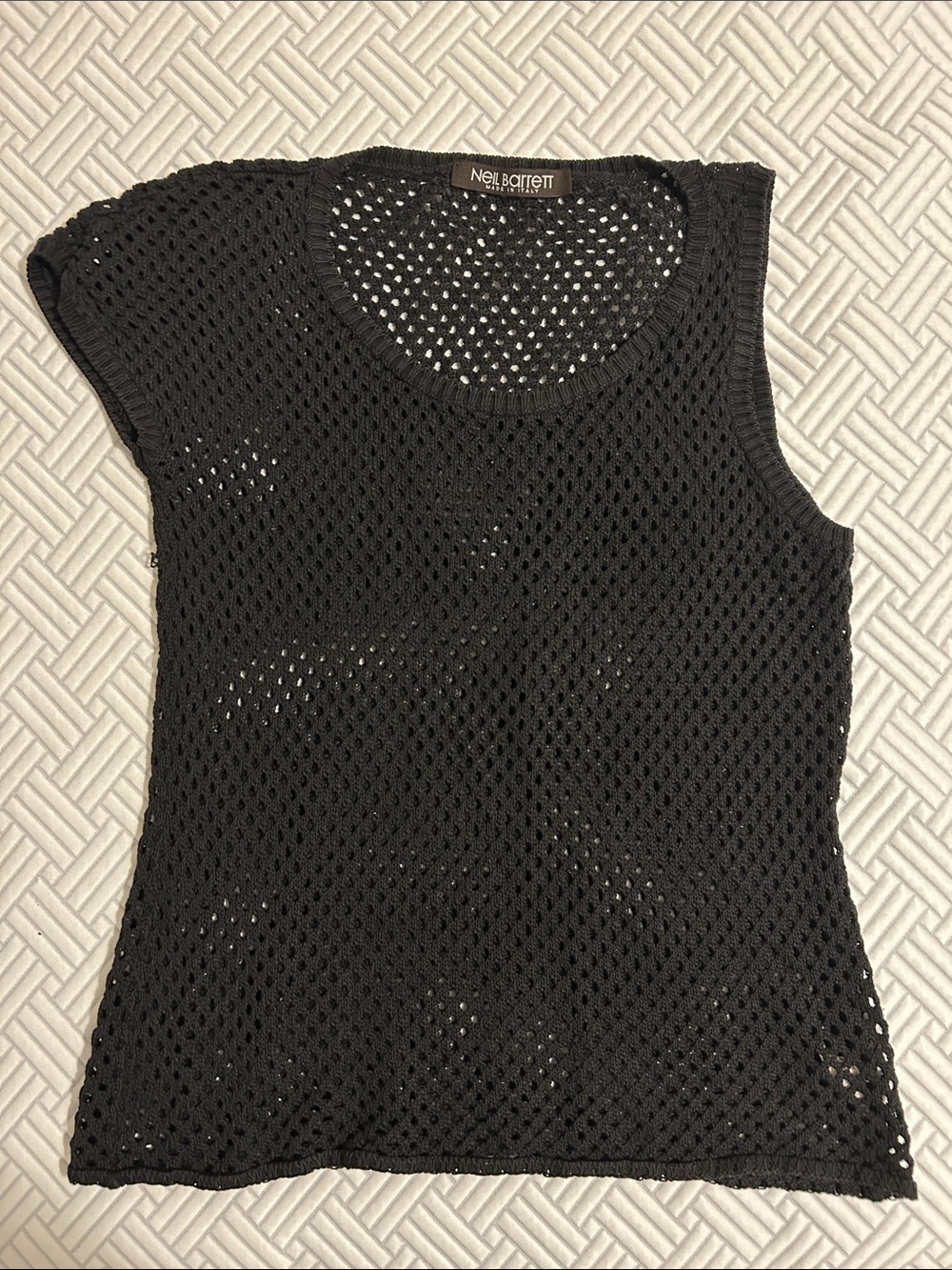 Neil Barrett Black Openwork Mesh Sleeveless Top